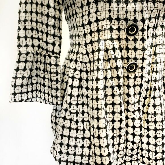 Sequin Hearts Bell Sleeve Black White tweed Blazer jacket Button Front Sz 3 - Picture 3 of 12